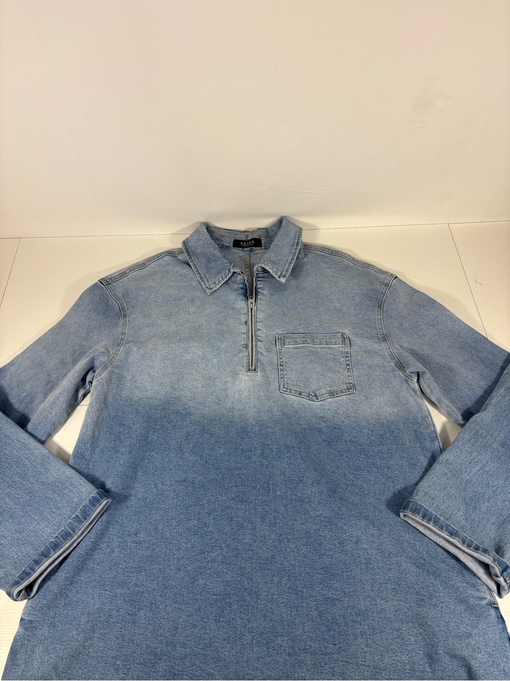 AKIRA Denim Half Zip Oversized Tunic Top Light Wash Collared Size Medium